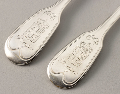 Antique Belgium Silver Tablespoon & Tablefork - Bruges, Auguste Bonnevie, Jerusalem Cross